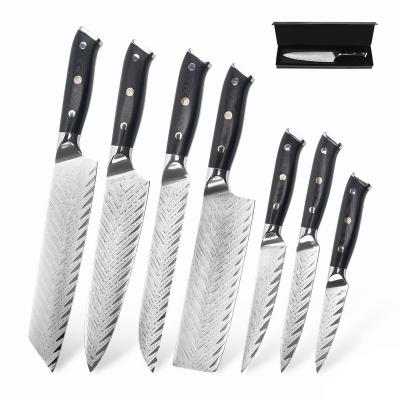 China 7Pcs Professional Durable 67 Layers Damascus Steel Knife Set Restaurants Cooking Chef Knife Set Sharp Kitchen Knives Set With Handle Group Of Ten for sale