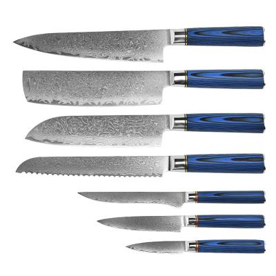 China Viable Hot Selling Super Chef Knife Sharp 7pcs Damascus Steel Kitchen Knife Set for sale