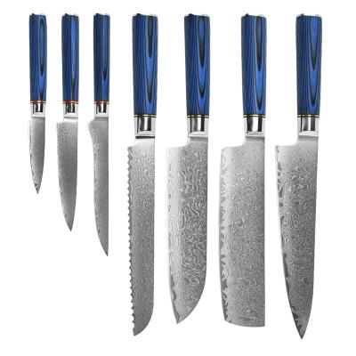 China Durable Professional 7Pcs 67 Layers Damascus Steel Knife Set Restaurants Sharp Kitchen Knives Set Handle Group Of Ten Chef Knife Set For Kitchen for sale