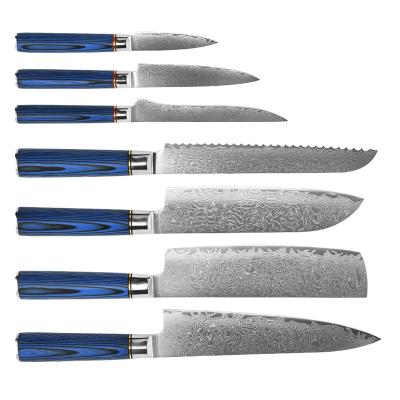 China 7Pcs High Quality Viable 67 Layers Damascus Steel Sharp Chef Rose Pattern Kitchen Knife Set Restaurants Knife Set With Handle The Group of Ten for sale