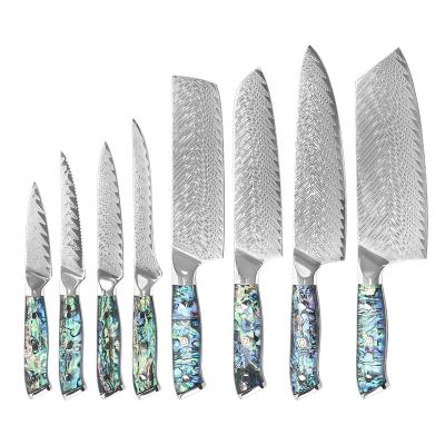 China Viable Professional 8Pcs 67 Layers Damascus Steel Chef Knife Restaurants Kitchen Knives Set With Resin Handle Customized for sale