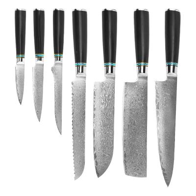 China Viable Hot Seller Chef Cooking Cutter 67 Layers Of Damascus Steel Kitchen Knife Set With Ebony Round Handle for sale