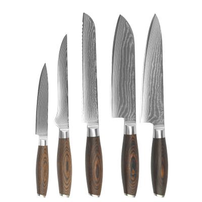 China Durable 67 Layers 5Pcs Damascus Steel Knife 2023 Set Cooking Tools Kitchen Knives Restaurants Chef Knife Set With Pakka Wood Handle for sale