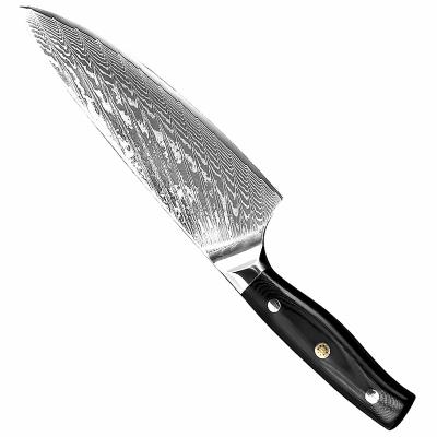 China New Durable 67 Layers 8 Inch Chef Knife Professional Feather vg10 Damascus Steel Model Handle G10 Kitchen Knives For Kitchen for sale