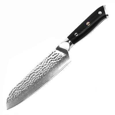 China Viable Customized 7 Inch 67 Damascus Santoku Steel Handle Knife G10 Professional Layers Cooking Chef Kitchen Knives For Restaurants for sale