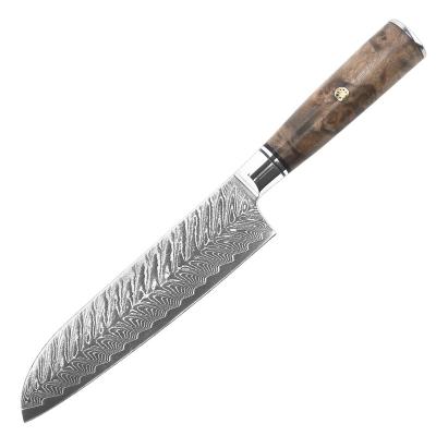 China Viable Manufacturers 67 Layer Damascus Steel Knives With Resin Handle 7 Inch Chef Kitchen Knives Professional Santoku Knives for sale