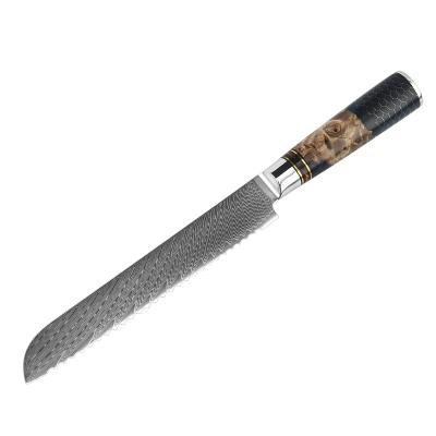 China Factory Direct Sale Aluminum Honeycomb Resin Handle Damascus Steel Kitchen Viable Bread Knife for sale