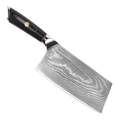 China 7 Inch High Quality Viable 67 Layers Damascus Steel Cleaver Knife Kitchen Knives With Pakka Wood Handle for sale