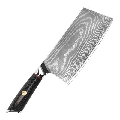 China 7 Inch Vg10 Damascus Steel Pattern Cleaver Knife Chef Knife Unique High Quality Viable Wholesale Kitchen Knives With Pakka Wood Handle for sale