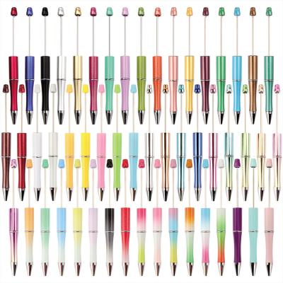 China office & School Pen 64 Colors DIY Novelty Creative Decorative Beaded Gift Black Ink Plastic Beaded Ballpoint Pen For Beadable Pens for sale