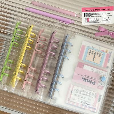 China Promotion\Business\School\Office\Meeting Grebiche Transparent PVC A6 Ring 6 Shell Binder With Colorful Metal Clips Cash Envelopes Binder for sale