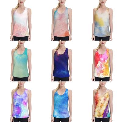 China Anti-pilling 2021 tie-dye women vest stretch sports vest tie-dye sports tee 3D printed female casual printed vest for sale