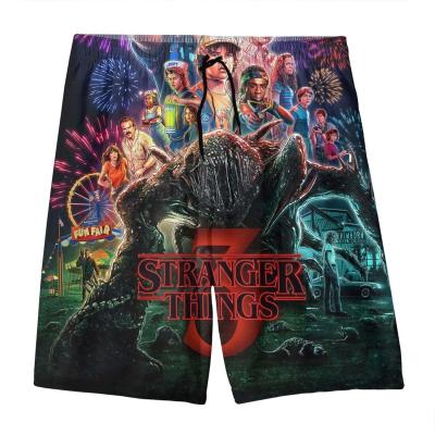 China Viable 3D Printed Movie Stranger Things Sports Beach Short Fashion Cartoon Casual Custom Men's Beach Pants for sale