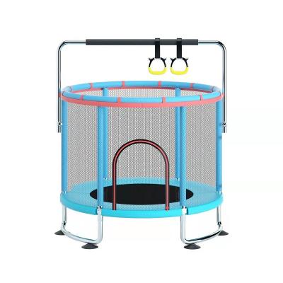 China 55 Inch Kids Plastic Trampoline With Toddler Protective Net Trampoline With Enclosure Indoor Recreational Trampolines With Basketball for sale