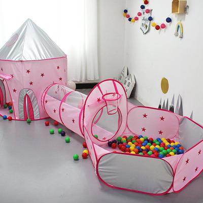 China Sports Play Girls 3pc Princess Fairy Tale Child Window Teepee Castle Play Tent Crawling Tunnel One and Indoor Ball Pit for Indoor Kids Toddlers for sale