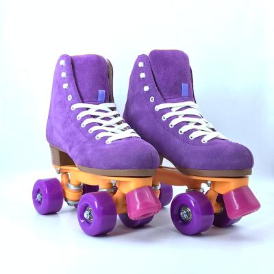 China Track/Shop/Personnel Using Hot Selling Wheels Rental Professional Level Suede Quad 4 Good Quality Track Genuine Leather Roller Skates for sale