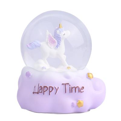 China Europe Snow Globe Horse with Wings Small 3 d Crystal Feng Shui Ball Cartoon Resin Opens Home Decoration Gift Couple Birthday Gift for sale