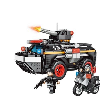 China Eco-friendly Material Wholesale Early Education Children Building Block BANG Armored Vehicle Black Plastic Car for sale