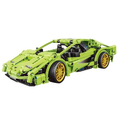 China Eco-friendly Material OEM ODM CPC Kids Educational Green Assemble Technic Sports Car Building Block Brick Pull Back Car Toy Model for sale