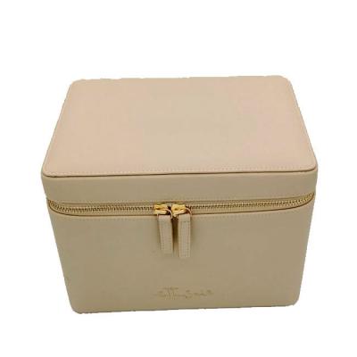 China Lady PU Leather Makeup Box With Mirror Zipper Cosmetic Case Travel Cosmetic Bag for sale