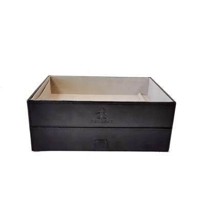 China Use For Custom Leather Shop Tablet PU Desk Organizer Accessory Storage Box Embossed Logo for sale