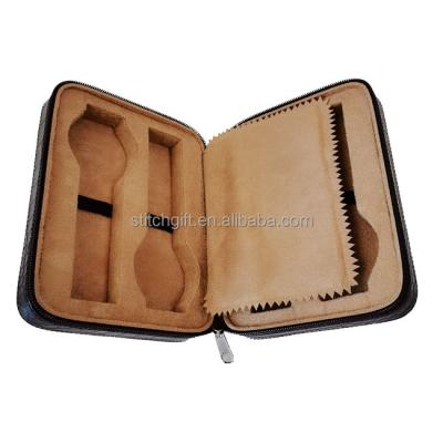 China Custom Made Black Leather Watch Storage Box Zipper Case Zipper Watch Organizer Custom for sale