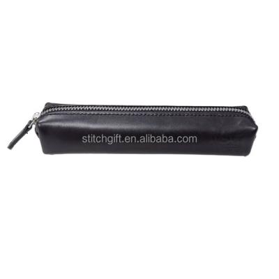 China Schools & Simple Classic Leather Offices Zipper Pen Case Pen Pouch Pencil Case Leather Pouch For Pens for sale