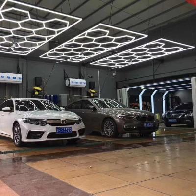 China Auto Shop 4S Custom Car Hexagon Led Garage Light Lighting For Car Workshop for sale