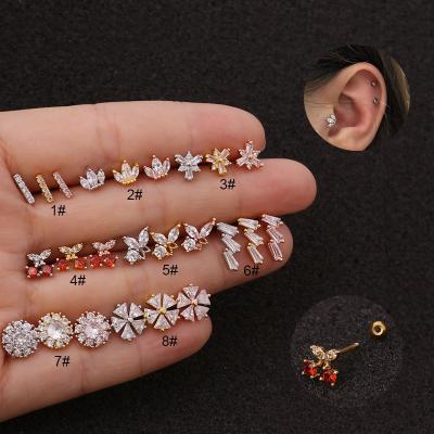 China CLASSIC 1PC Small Stud Earrings Crown Ear Cartilage Soft Piercing Screw Studs Conch Earlobe Tragus Women Earring for sale