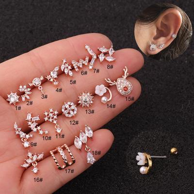 China CLASSIC Rose Gold Plated Fashion Jewelry Stainless Steel Bar CZ Tragus Ear Piercing Piercing Studs Piercing Jewelry Earring for sale