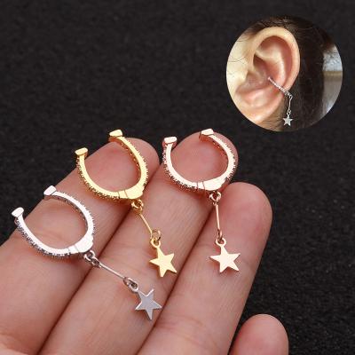 China Hot Sale CLASSIC Jewelry Dangle Earring No Piercing U Shape Cartilage Clip Cuff Earrings Women Zircon Star Shaped Clip On Earring for sale