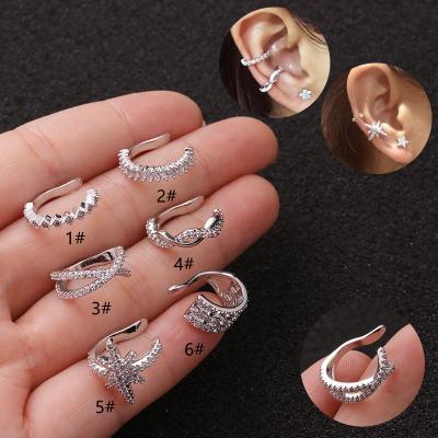 China 2021 CLASSICS Gold Silver CZ Adjustable Ear Cuff Zircon Septum No Ear Conch Tragus Helix Jewelry Piercing Stud Earring for sale