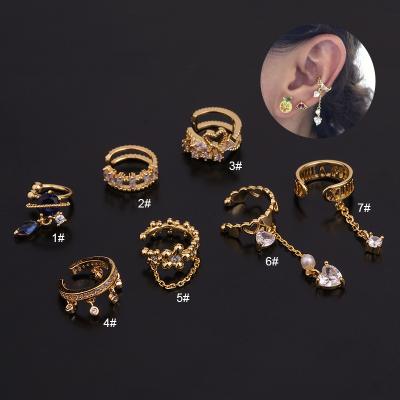 China 2021 Wholesale CZ CLASSIC Dangle Circle Ear Cuff Cartilage Clip Helix Tragus Daith Conch Conch Rook Comfortable Ear Piercing Jewelry for sale