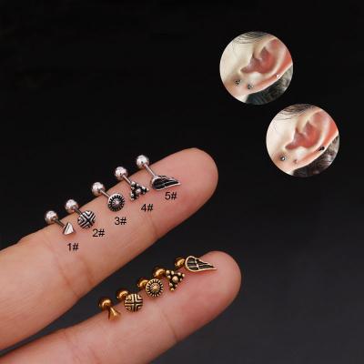 China New Arrival Fashion CLASSIC Super Tiny Wing Full Stainless Steel Triple Helix Front Rook Piercing Mini Earring Jewelry for sale