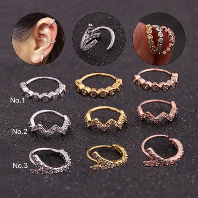 China CLASSIC Hot Selling Comfortable Jewelry Rose Gold CZ Adjustable Helix Nose Septum Open Ring Daith Orbital Tragus Rim Piercing Earring for sale