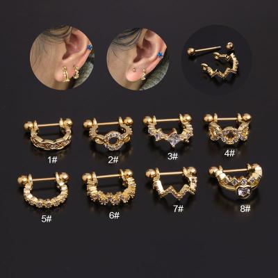 China CZ Diamond Conch Hoop Earring Orbital Stainless Steel Cartilage Earring Lobe Circles CLASSIC Distinct Thin Piercing Nipple Ring for sale