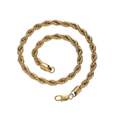 China Hip Hop Jewelry Gold 304 Stainless Steel Twist Rope Chain Necklace & Bracelet Silver Cuban Chain for sale