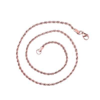 China Hiphop Rose Gold Twist Plain Chain Necklace PVD 316L Stainless Steel 3mm True Gold Plated Rope Chain For Women Men for sale