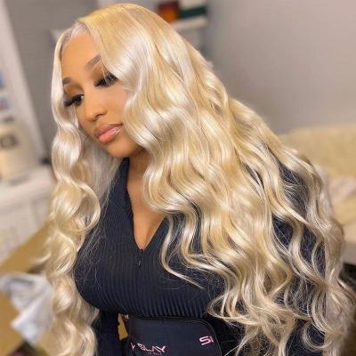 China Hd Durable Human Hair 613 Full Lace Wig Hair, Brazilian Blonde 613 Lace Frontal Wig, Full Cuticle Aligned 30 Inch Virgin Hair 13*4 613 Lace Wig for sale