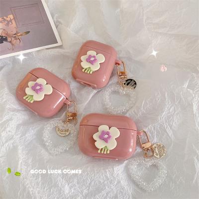 China Shockproof Cover Device for Airpods 2022 Cute Girl Case Soft Clear Flower Pattern with Heart Key Chain for Airpods 1 2 3 pro for air pods 3 pro for sale