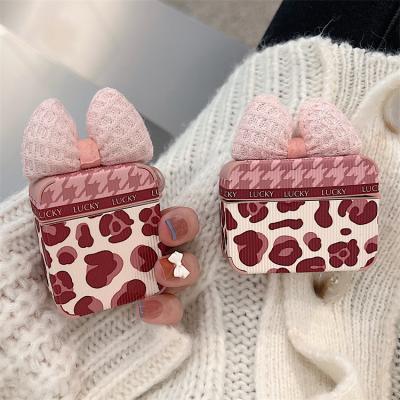 China Shockproof Cover Device For New Girl Airpods 2022 Hot Fashion Leopard Printing Soft Case With Pink Bow Knot For Airpods 1 2 3 pro For Air pods 2 3 pro for sale