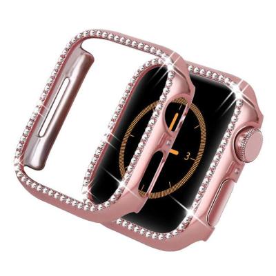 China Shockproof ; Luxury Diamond Luxury Bling PC View Case Watch Bumper Cover For Apple iWatch 7 Series Se 6 5 41mm 45mm 38mm 42mm for sale