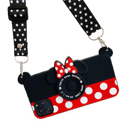 China 3D Cute Cartoon Camera Lanyard Mobile Phone Case 3D Cute Cartoon Minnie Camera Lanyard Mobile Phone Case Soft Silicone Case with Straps for iPhone 11 Pro Max for sale