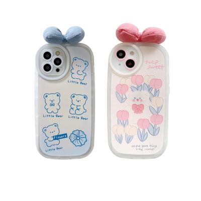 China New Cartoon Cute Bear Pattern Shockproof With Bow Knot Soft Case Fundas For Apple For iPhone 13 Pro Max For iPhone 12 for sale