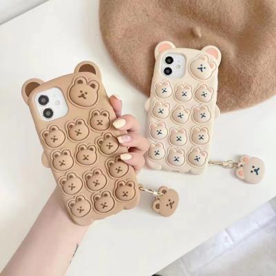 China 2022 Shockproof Designer Cute Soft Silicone Cartoon Bear Case With Key Chain For Apple iPhone 13 pro 12 11 max for sale