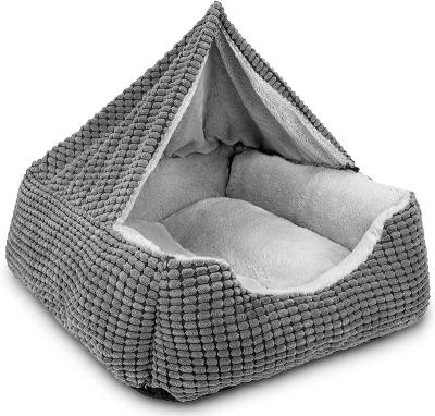 China Small Luxury Orthopedic Pet Bed Puppy Cave Rectangle Bed Dog Blanket Blanket Heat Removable Indoor Furry Hooded for sale