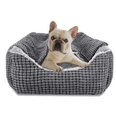 China Removable Faux Blanket Soft Fleece Fabric Inner Pet Bed For Extra Large Size Luxury Dog Beds With Hooded Rectangle Comfy Cave for sale