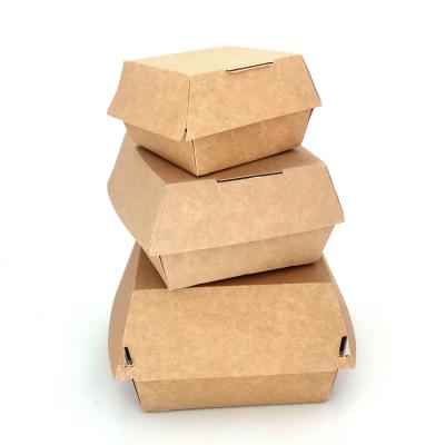 China Recyclable Printing Disposable Biodegradable Kraft Cardboard Hamburger Packaging Boxes Hamburger Paper Box for sale