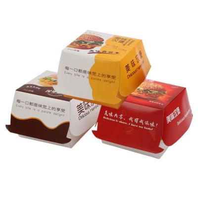 China Recyclable Disposable Clamshell White Cardboard Food Grade Catering Hamburger Packing Box for sale