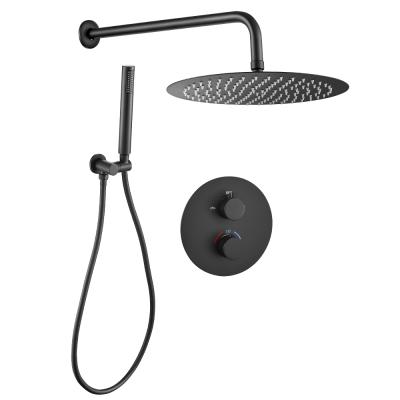 China High Quality Black Color Without Slide Bar In Wall Thermostatic Bathroom Shower Set Faucets for sale